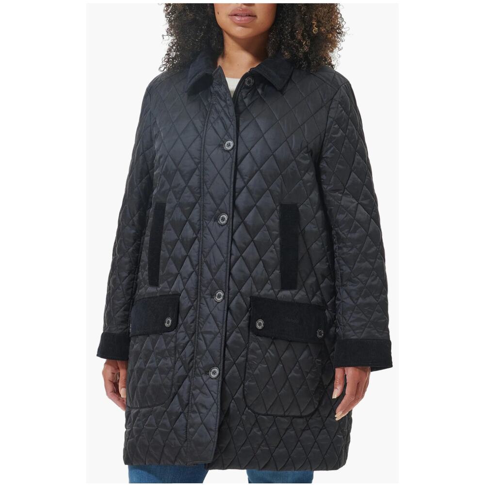 Barbour Constable Quilted Longline Barn Jacket Chore Coat Black Lined Size US 10